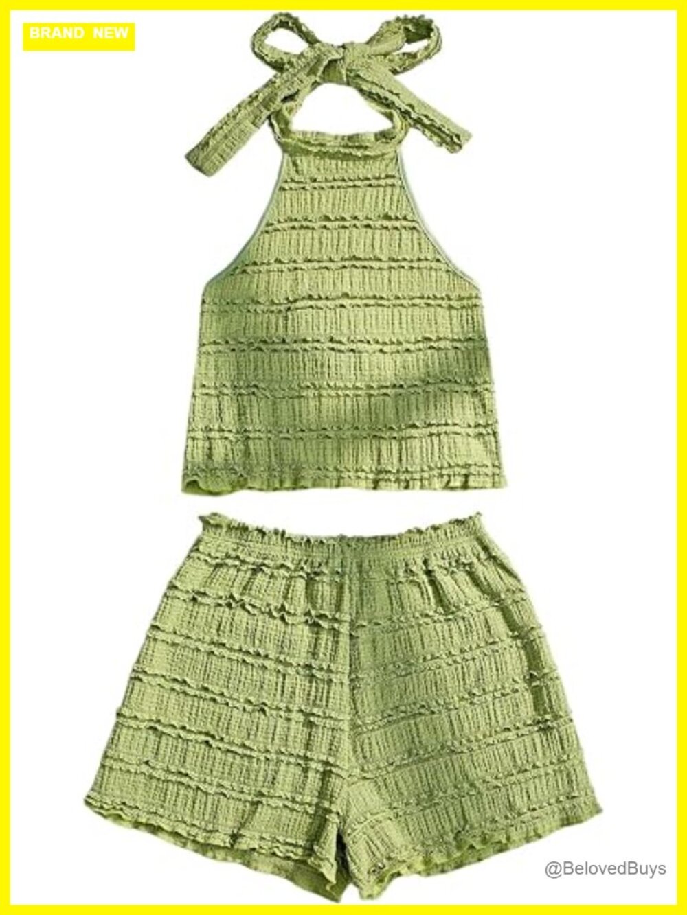 Crochet Halter Top and Shorts Set - Textured Two Piece Outfit